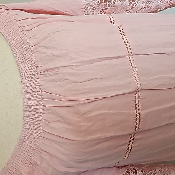 Pink Boho Floral Lace Swim Coverup 3/4 sleeve Off The Shoulder Small - Picture 5 of 9